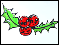 How to Draw Christmas Holly Berries for KIDS!, Cartoon Holly Step-By-Step Directed Drawing Tutorial