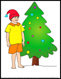 How to Draw Boy with Christmas Tree