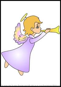 How to Draw Angel Blowing a Horn