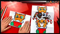 How To Draw A Christmas Kitten Stack (Folding Surprise)