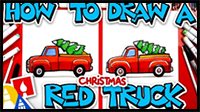 How to Draw a Red Christmas Truck with Tree
