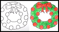 How to Draw Christmas Wreath