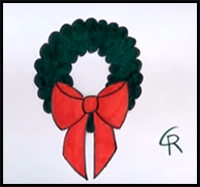How to Draw a Cartoon Christmas Wreath
