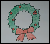 How to Draw a Super Easy Cartoon Christmas Wreath