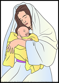 How to Draw Mary Holding Baby Jesus Nativity