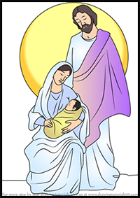 How to Draw Holy Family Nativity Scene