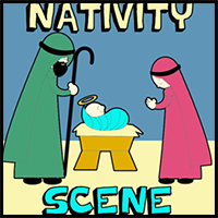 How to Draw Cartoon Nativity Scene with Baby Jesus in Manger with Mary and Joseph
