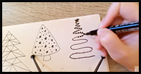 Easy Christmas Tree Doodles Drawing Ideas - Line Art Tutorial for Beginners