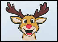 How to Draw Rudolph the Red Nosed Reindeer Face - Rudolph Drawing