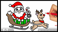 How to Draw Santa Claus in his Sleigh with Reindeer