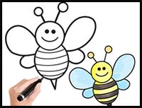How to Draw a Bee – Cute – Step by Step Tutorial