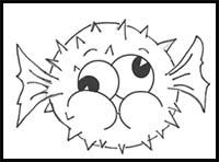 How to Draw a Cartoon Blowfish (AKA Puffer Fish) Step by Step Drawing Tutorial for Kids