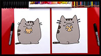 how to draw the pusheen cat eating cookies