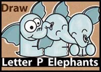 How to Draw Cute Cartoon Elephants Hugging from Letter ‘P’ Shapes – Easy Step by Step Drawing Tutorial for Kids