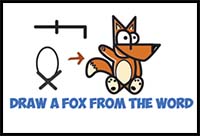 How to Draw a Cartoon Fox from the Word Fox – Easy Step by Step Drawing Tutorial Word Cartoon