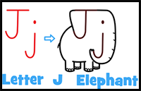 How to Draw a Cartoon Elephant with Letter J Shapes - Easy Step-by-Step Drawing Tutorial for Kids