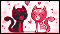 How to Draw Valentine Cats