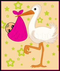 How to Draw a Stork with a Baby