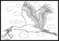 How to Draw a Stork with Baby