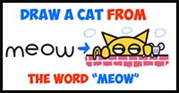How to Draw Cartoon Cat Catching Mouse from the Word Meow