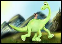 How to Draw Spot riding Arlo from The Good Dinosaur