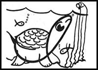 How to Draw Cartoon Underwater Turtle with Uppercase Cursive Letter I – Tutorial for Kids