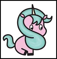 How to Draw a Cute Cartoon Unicorn (Kawaii) from a Dollar Sign Easy Step by Step Drawing Tutorial for Kids