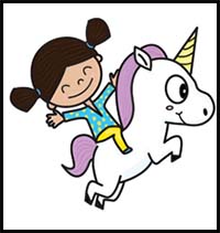 How to Draw a Cute Kawaii / Chibi Girl Riding a Unicorn in Easy Step by Step Drawing Tutorial for Kids and Beginners