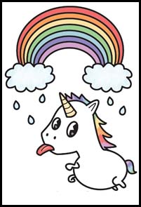 How to Draw a Cute Kawaii Unicorn with Tongue Out Under Rainbow Easy Step by Step Drawing Tutorial for Kids