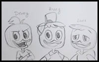 how to draw huey, dewey, and louie from disney's ducktales