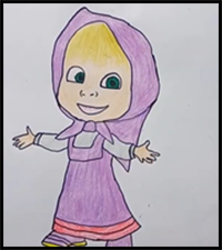 How to Draw and Color Easy a Cute Masha and the Bear