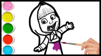 How to Draw Masha and the Bear Easy | Masha Drawing Step by Step | Coloring Cartoon Characters