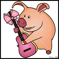 How to Draw Pig with Guitar, Masha and the Bear
