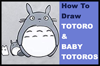 How to Draw Totoro and Baby / Mini Tototoros (White and Light Blue)