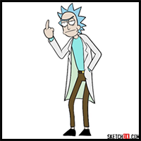 How to draw Rick showing his middle finger