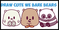 How to Draw We Bare Bears (Cute / Kawaii / Chibi / Baby Style) – Grizzly, Panda, and Ice Bear – in Easy Steps