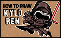 How to Draw Cute Chibi Cartoon Kylo Ren from Star Wars The Force Awakens