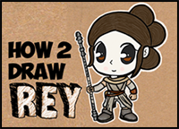 How to Draw Cartoon Chibi Rey from Star Wars The Force Awakens Drawing Tutorial