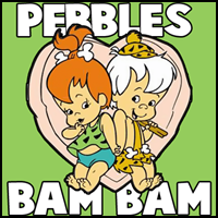 How to Draw Pebbles and Bam Bam from The Flintstones in Heart for Valentines Day