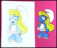 How to Draw and Colour in Smurfette