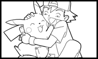 How to Draw Ash Hugging Pikachu