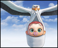 How to Draw The Baby and the Stork Junior from Storks, the Movie - Easy Step by Step Drawing Tutorial