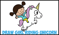 How to Draw a Cute Kawaii / Chibi Girl Riding a Unicorn in Easy Step by Step Drawing Tutorial for Kids and Beginners