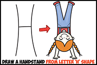 How to Draw a Cute Cartoon Kawaii Girl Doing a Handstand from the Letter “H” Easy Step by Step Drawing Tutorial for Kids