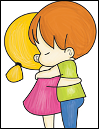 How to Draw Chibi Girl and Boy Hugging - Cute Kawaii Cartoon Children Hugging in Easy Steps