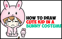 Learn How to Draw a Cute Chibi Character in Bunny Rabbit Onesie Pajamas Costume Simple Step by Step Drawing Tutorial for Beginners