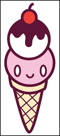 How to Draw Cute Kawaii Ice Cream Cone with Face on It – Easy Step by Step Drawing Tutorial for Kids