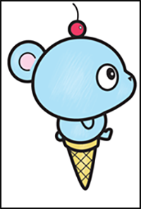 Learn How to Draw Super Cute Cartoon/Kawaii Bear on Ice Cream Cone Simple Steps Drawing Lesson for Children & Beginners