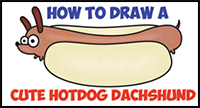 How to Draw a Cute Kawaii Cartoon Hotdog Dog (Dachshund) Easy Step by Step Drawing Tutorial for Kids