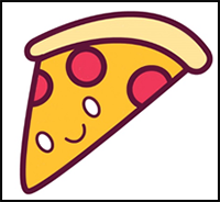 Learn How to Draw Cute Kawaii Slice of Pizza with Face on It – Simple Steps Drawing Lesson for Beginners
